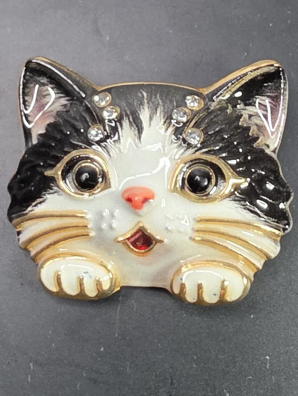 Unbranded Black & White Cat Face Brooch - Cute Enamel Pin
